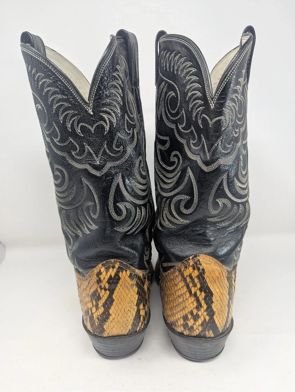 Olathe Snakeskin Python Cowboy Western Boots Mens 13 USA Black Gold Leather Show